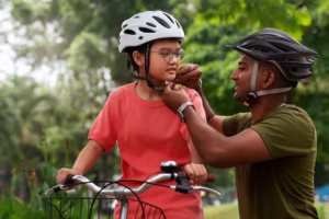 Bicycle motorcycle safety rider on road